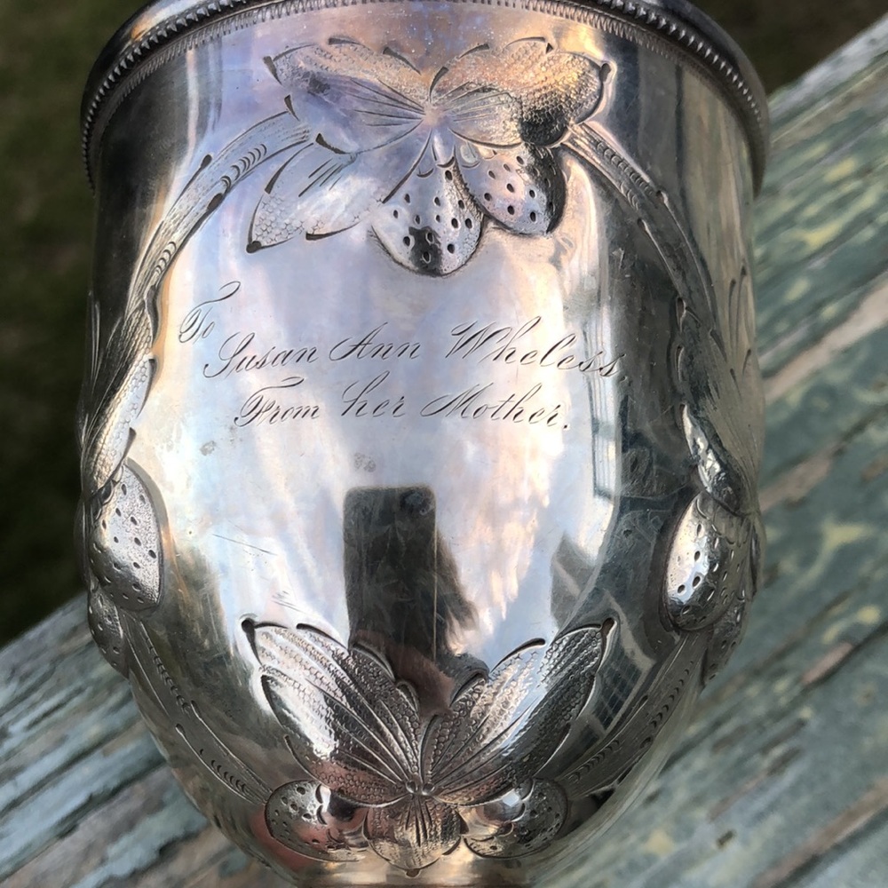 EUC 1800s sterling  strawberry repousee goblet